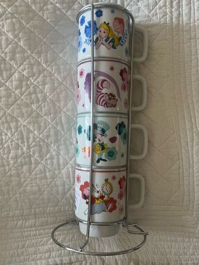 Alice in Wonderland Stackable White Ceramic Mugs (Set of 4)
